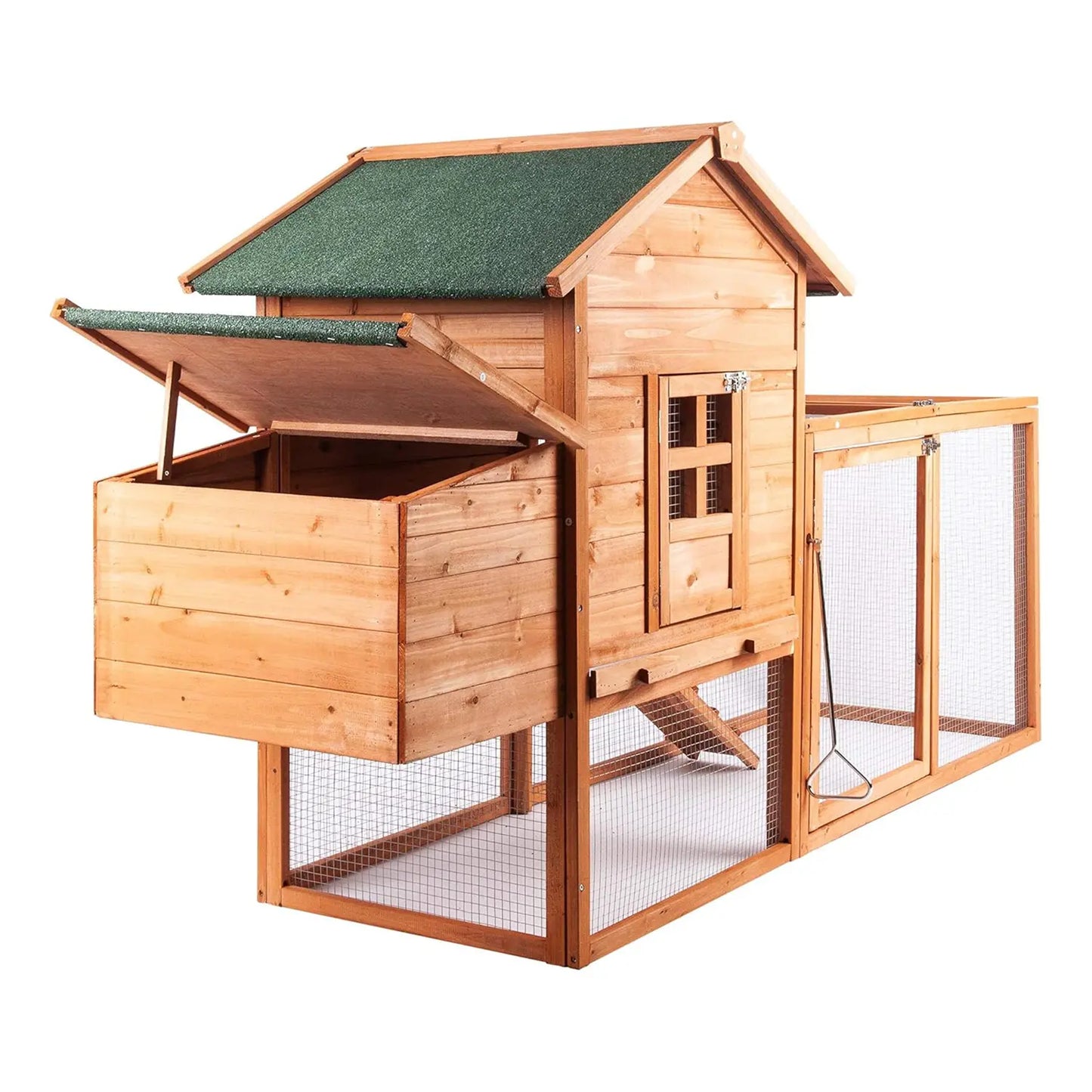Grezone Outdoor Chicken Coop for 2-4 Chickens Wooden Hen House Poultry Pet Hutch Run Cage W/Waterproof Asphalt Roof,Ramp,Nesting Box,Wire Fence (80") Summervibes