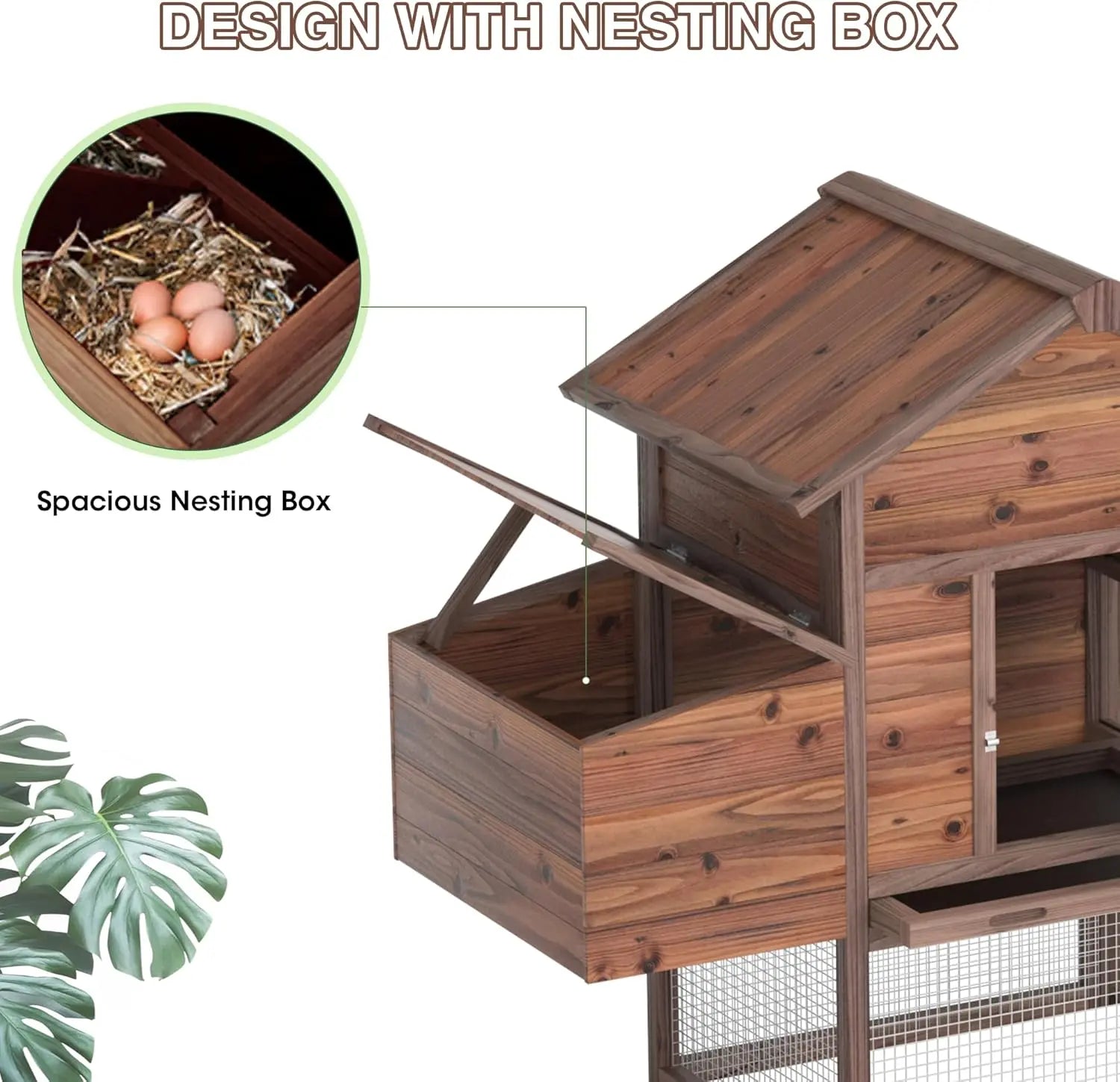 Grezone Outdoor Chicken Coop for 2-4 Chickens Wooden Hen House Poultry Pet Hutch Run Cage W/Waterproof Asphalt Roof,Ramp,Nesting Box,Wire Fence (80") Summervibes