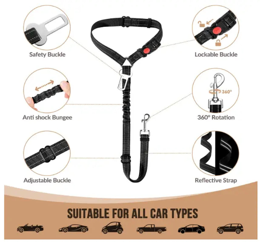 Headrest Dog Car Safety Seat Belt, Adjustable Length Multifunctional Car Safety Belt Leash, Spring Car Travel, Dog Owners Drive with Peace of Mind