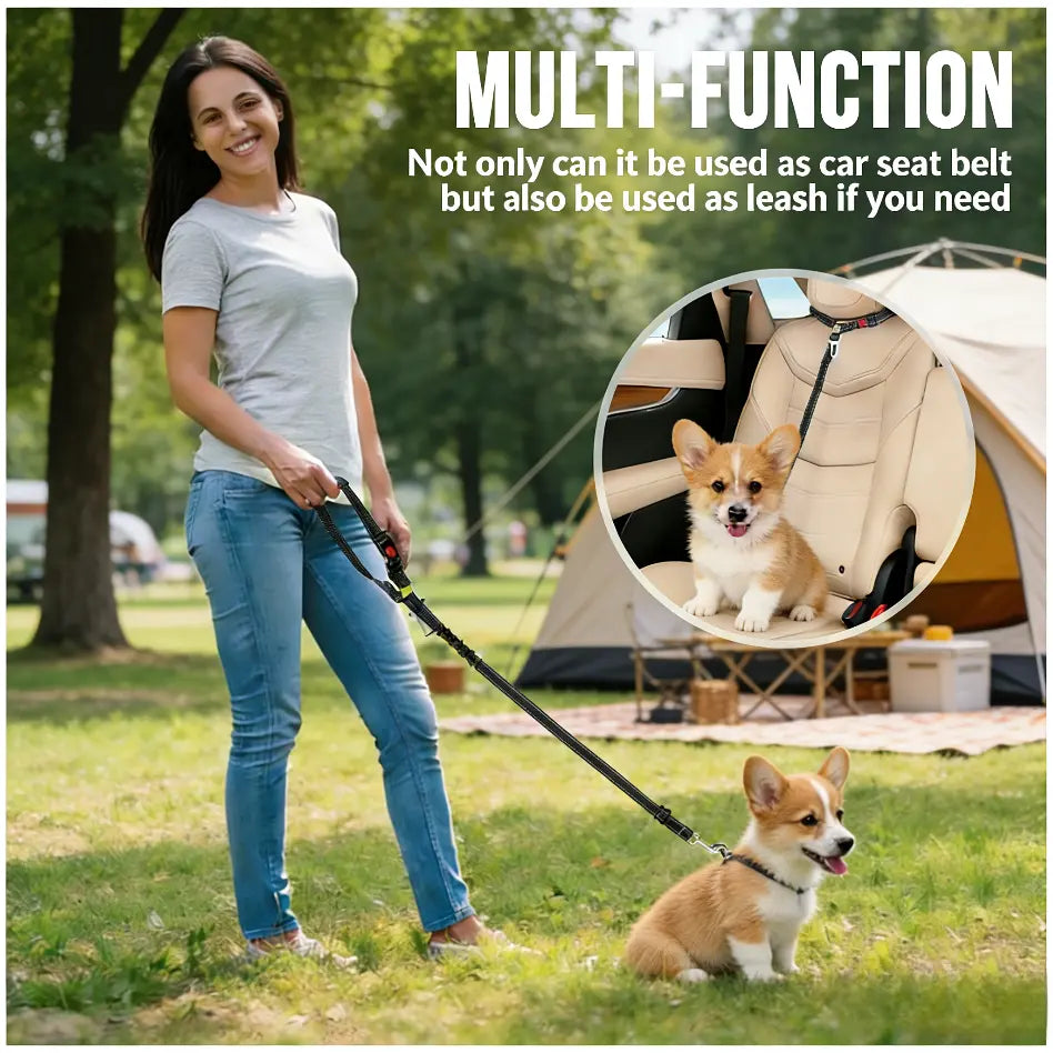 Headrest Dog Car Safety Seat Belt, Adjustable Length Multifunctional Car Safety Belt Leash, Spring Car Travel, Dog Owners Drive with Peace of Mind