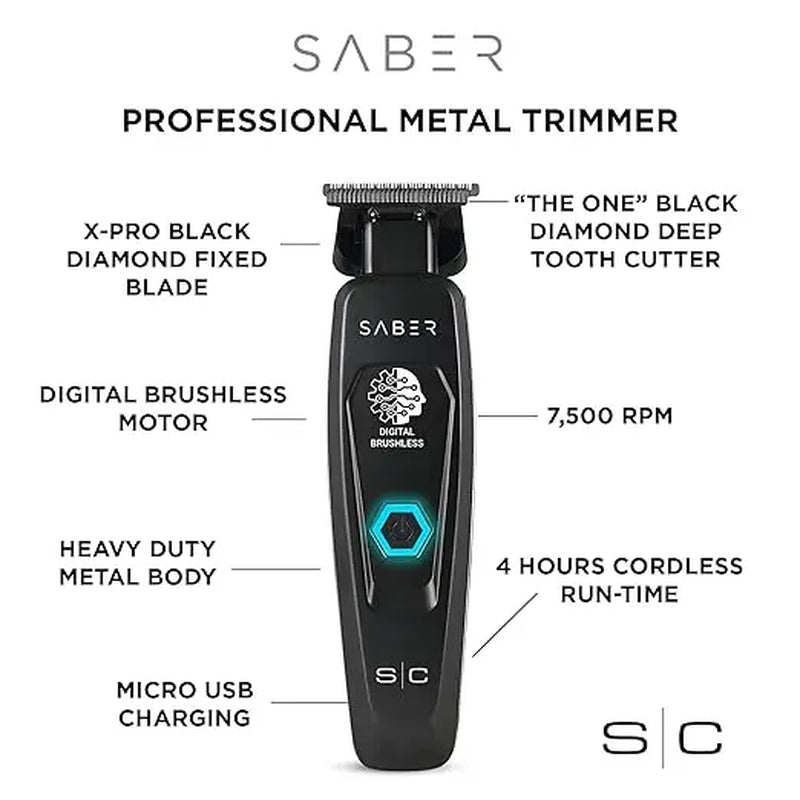 Stylecraft Saber Pro Grooming Bundle: Digital Brushless Saber II Clipper & Saber Trimmer