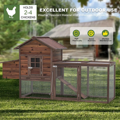 Grezone Outdoor Chicken Coop for 2-4 Chickens Wooden Hen House Poultry Pet Hutch Run Cage W/Waterproof Asphalt Roof,Ramp,Nesting Box,Wire Fence (80") Summervibes